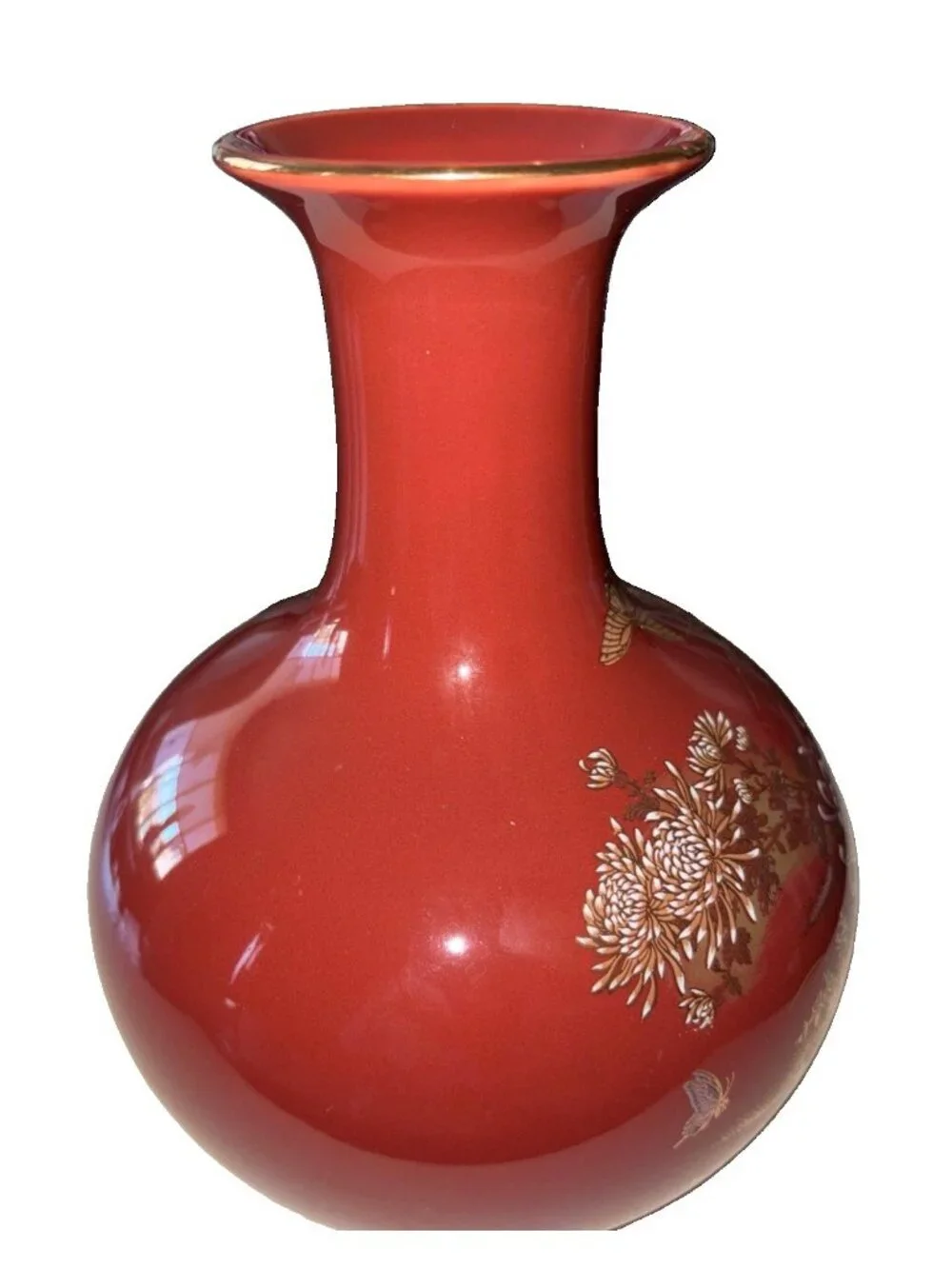 Andrea by Sadek Japanese Vase Gold Floral Design Red Made in Japan-8”H